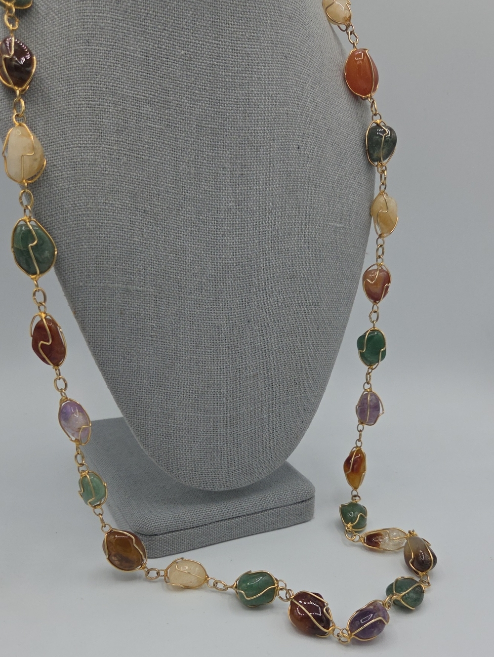 5 for $25! Vintage Multi-Color Gemstone Wire-Wrapped Long Necklace